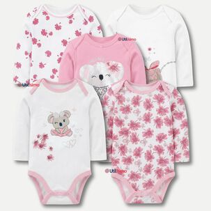 Pack 5 Bodys Manga Larga 100% Algod&oacute;n Beb&eacute; Ni&ntilde;a Koala Dreamer