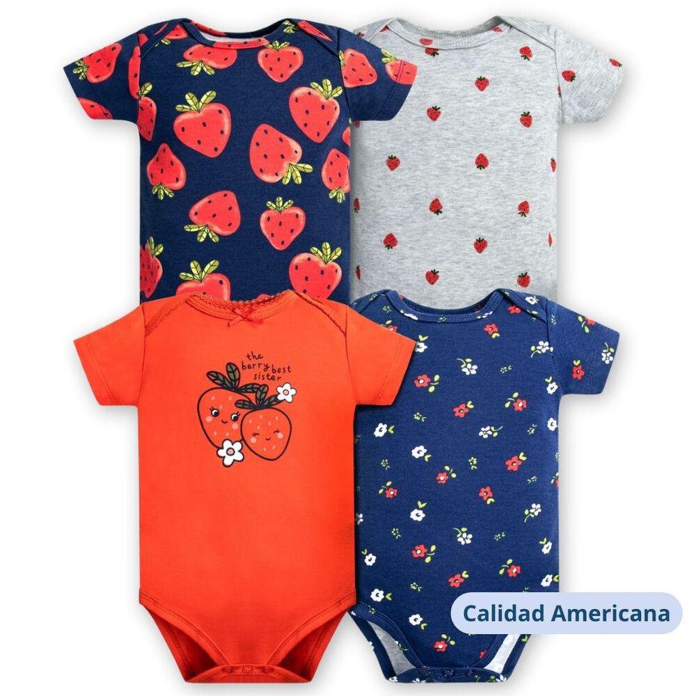 Pack 4 Bodys Ni&ntilde;a Manga Corta Tedmimak 100% Algod&oacute;n Rojo Fresa image number 3.0