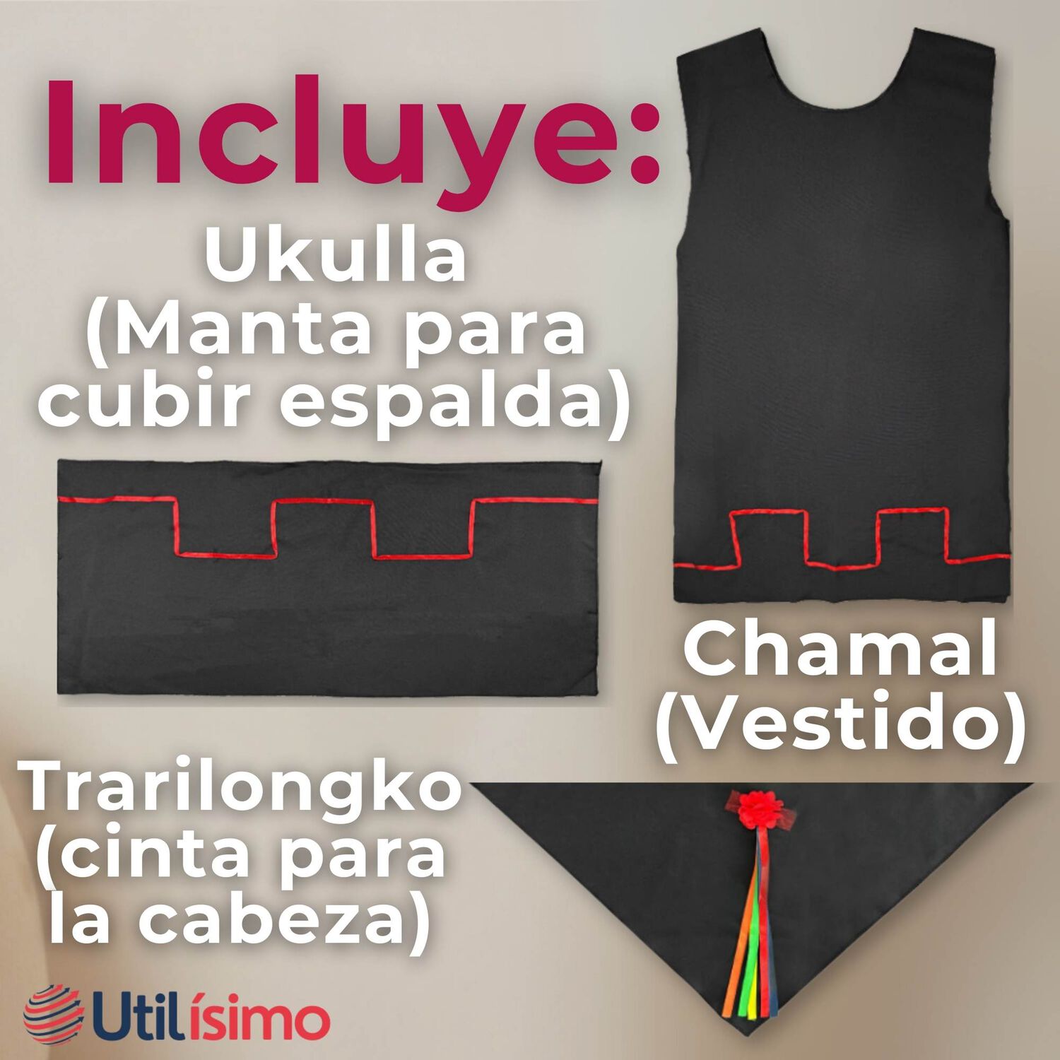 Traje Vestido Mapuche Ni&ntilde;a 4 A&ntilde;os Hasta Talla S Vestimenta T&iacute;pica image number 3.0