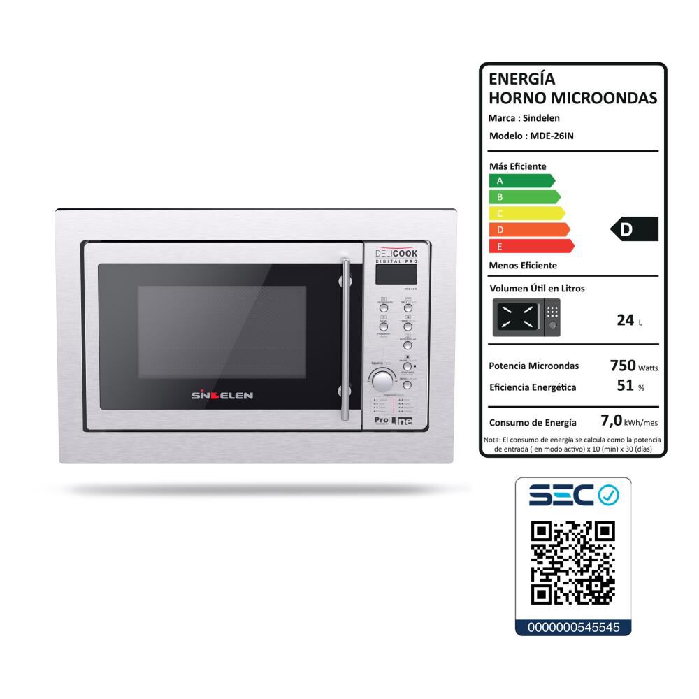 Microondas Sindelen Md-26in / 26 Litros / 1450w image number 8.0