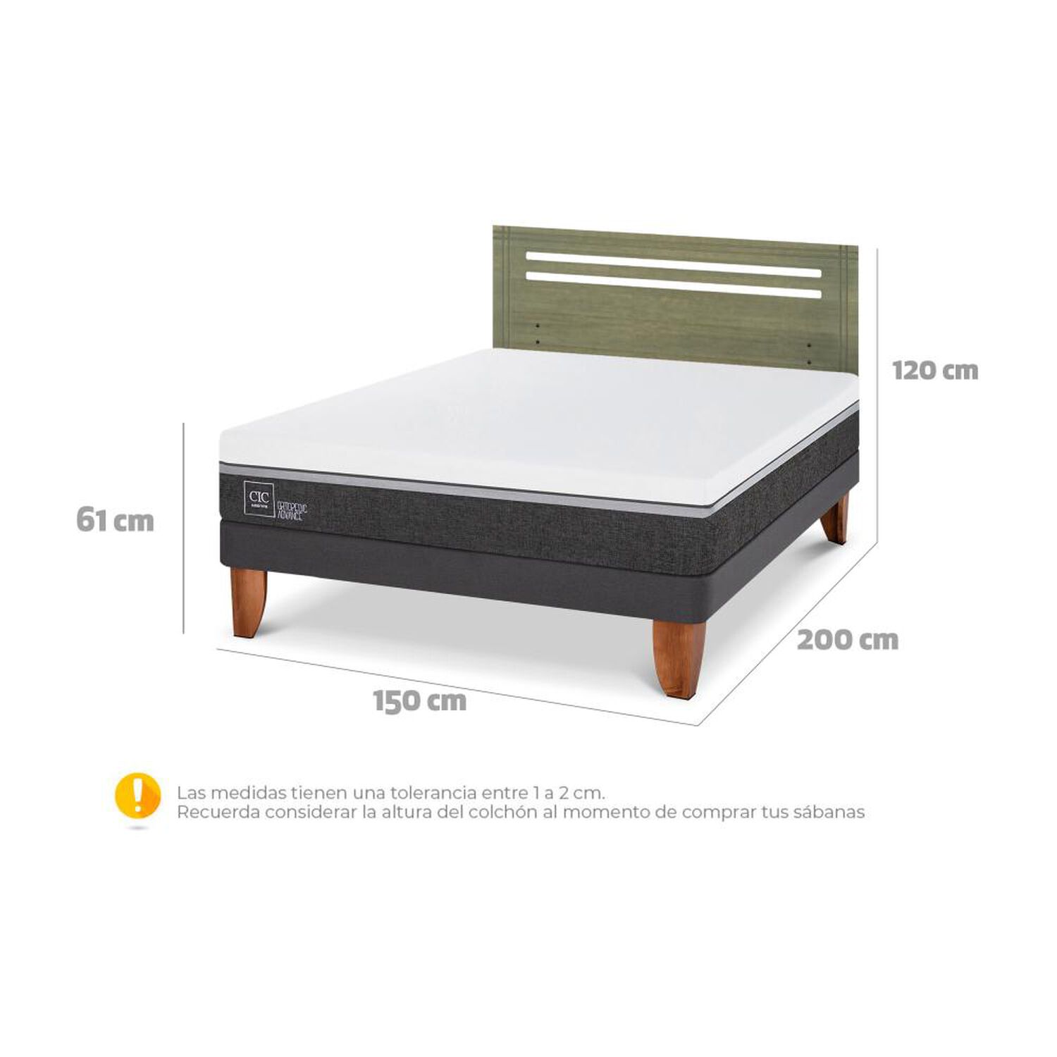 Cama Europea Cic Ortopedic Advance / 2 Plazas / Base Normal + Respaldo image number 6.0
