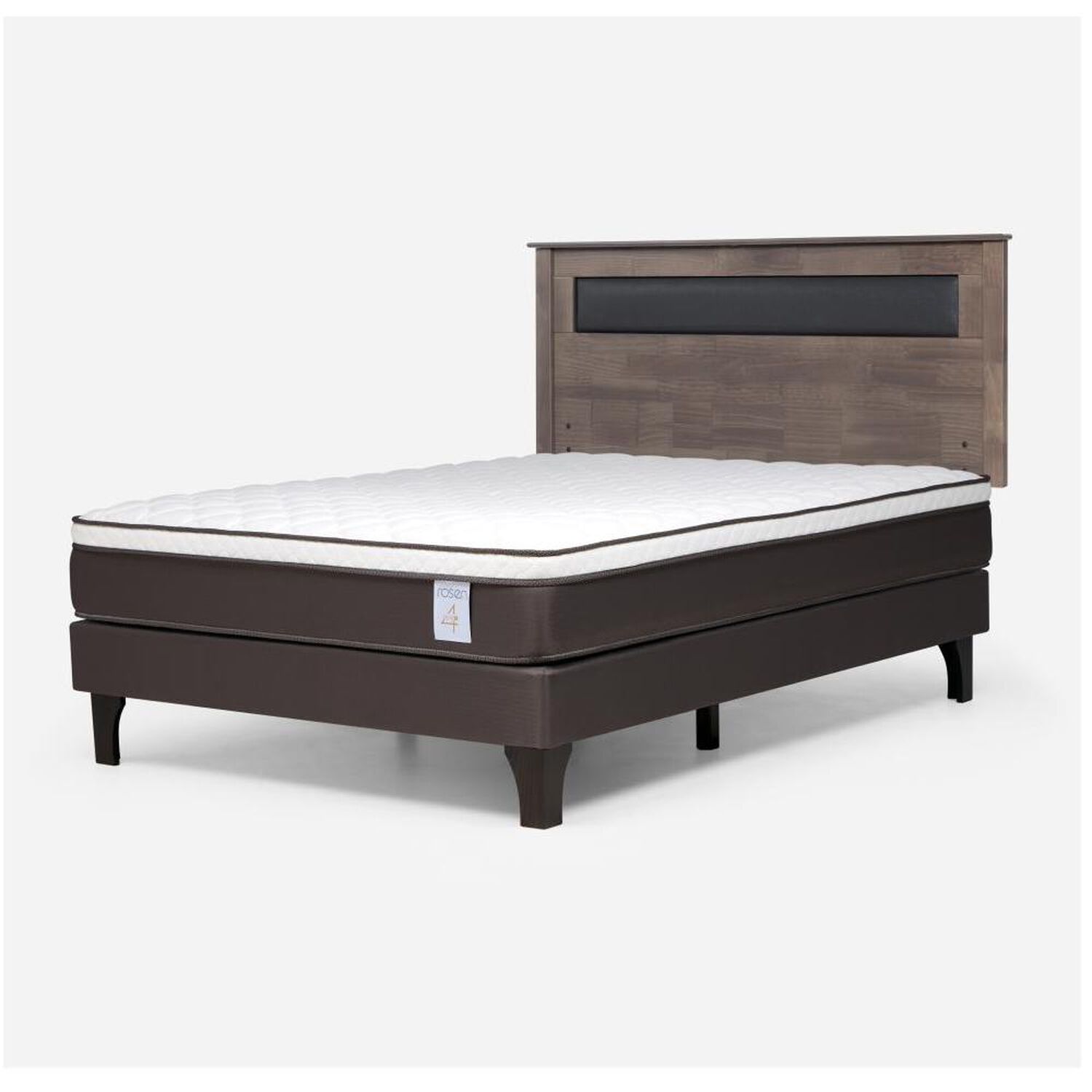 Cama Europea Rosen New Style 4 Plus / 2 Plazas / Base Normal  + Respaldo Ferrara Gris image number 0.0