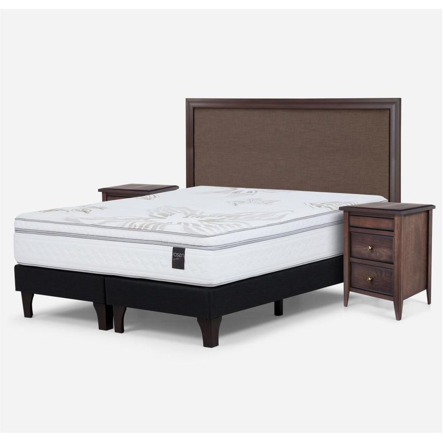 Cama Europea Rosen Art 4 / 2 Plazas / Base Dividida + Set de Maderas Nolita Chocolate image number 1.0