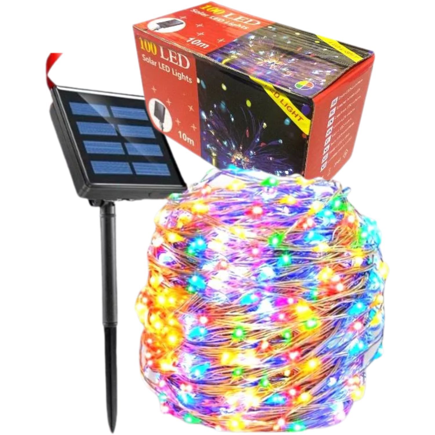 Set 3 Luz Hada Carga Solar 100 Led Luz Multicolor 10 Metros Navide&ntilde;o image number 1.0