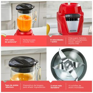 Licuadora Vaso Vidrio 1250ml 700w Rojo Ice Crush Black+decker