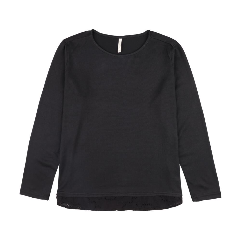 Sweater Liso Aplicación Broderie En Cintura Cuello Redondo Mujer Geeps image number 0.0
