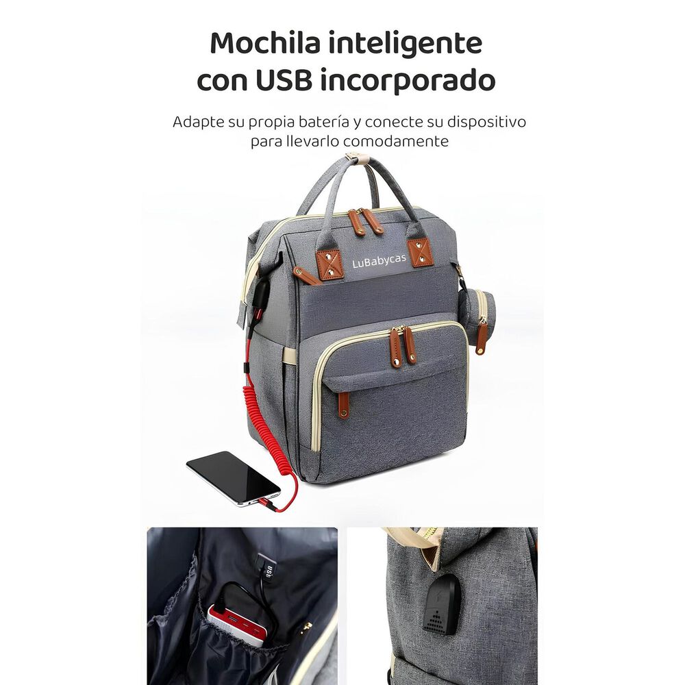 Mochila Maternal Lubabycas Impermeable Con Accesorios Gris image number 11.0