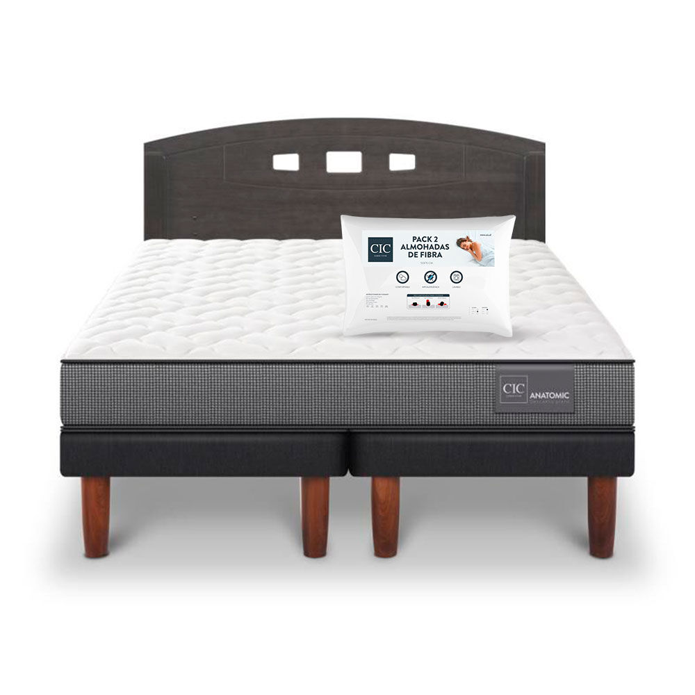 Cama Europea Cic Anatomic / 2 Plazas / Base Dividida + Respaldo + Pack de Almohadas Cic Fibra image number 0.0