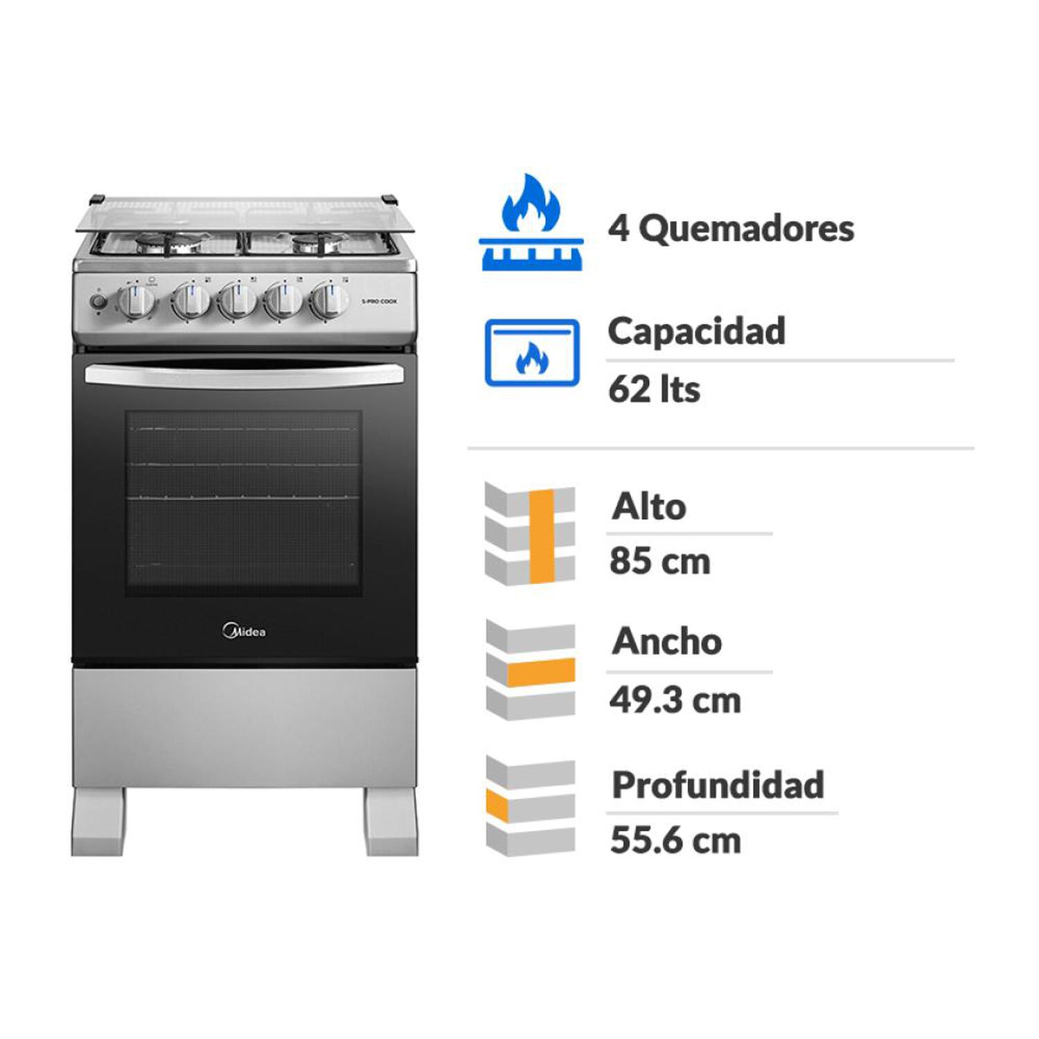 Cocina A Gas Midea MFO-MG20TCSSL / 4 Quemadores image number 1.0