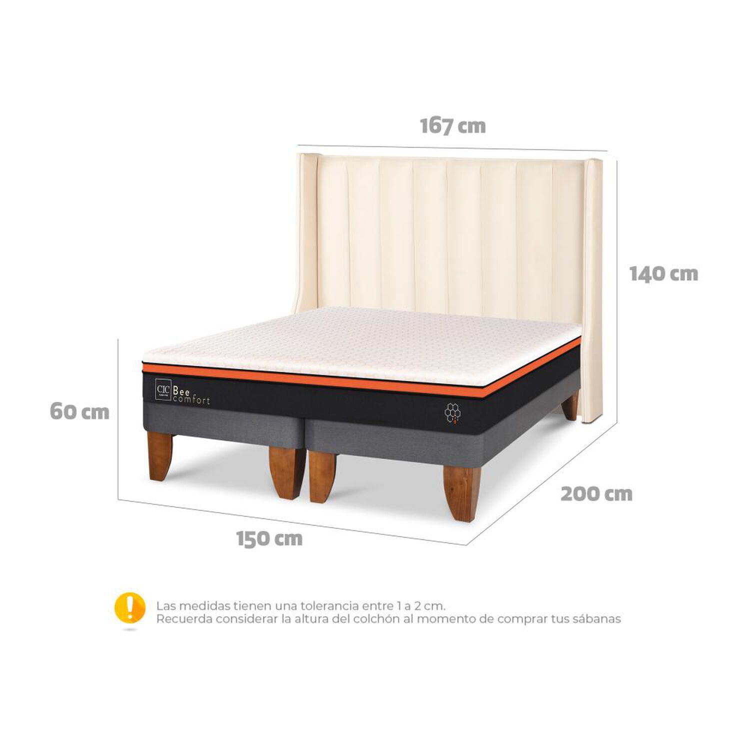 Cama Europea Cic Bee Comfort / 2 Plazas / Base Dividida + Respaldo image number 6.0