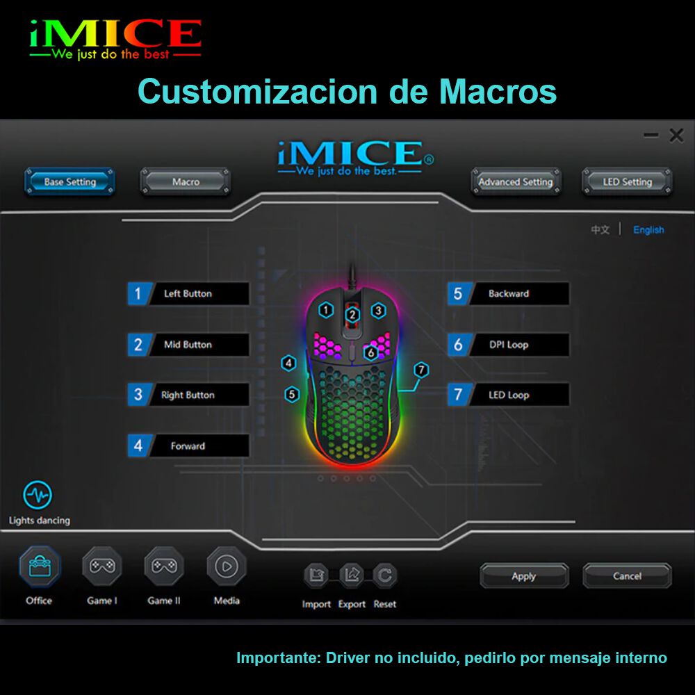 Mouse Gamer Premium Imice T98 Rgb 7200 Dpi Honeycomb Usb image number 3.0