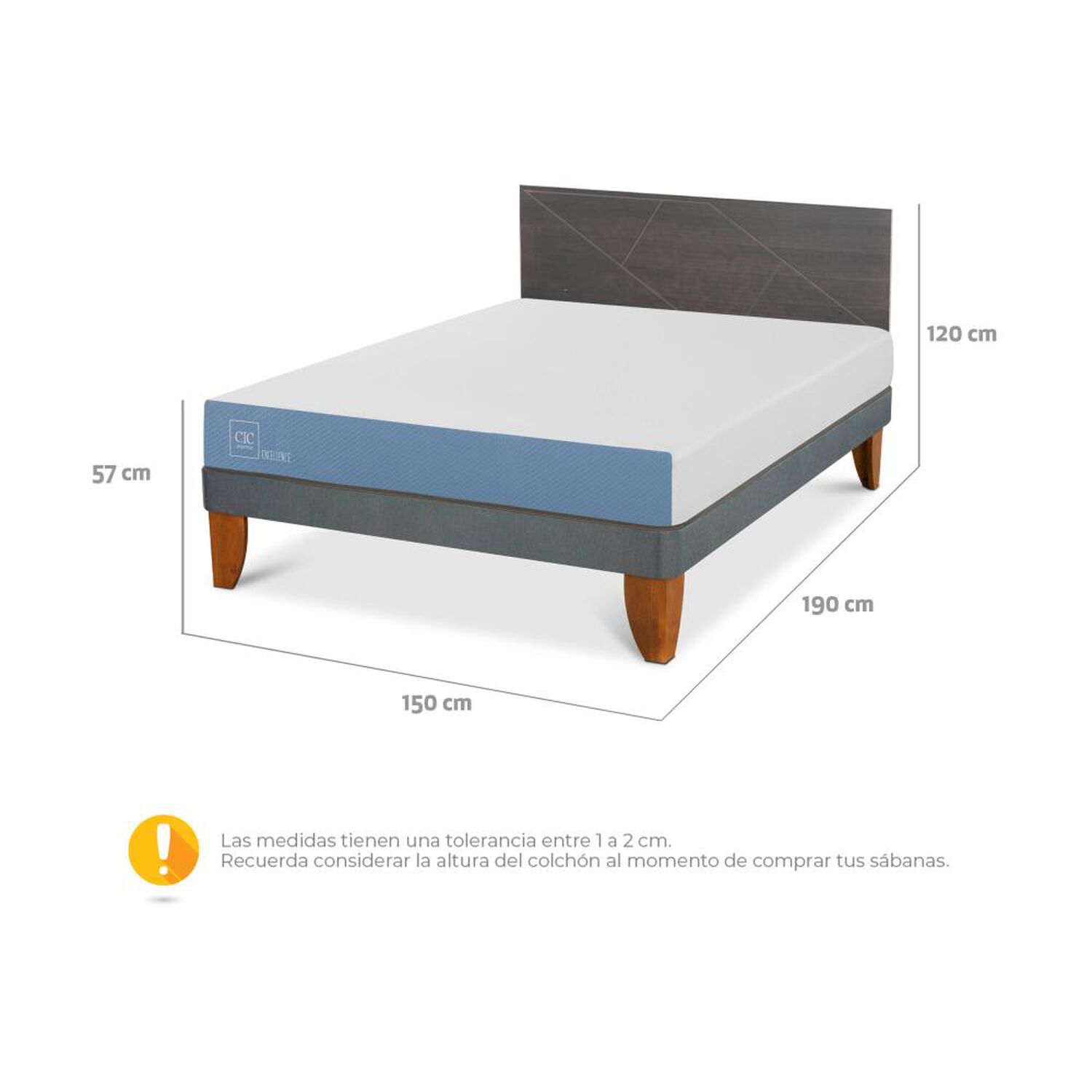 Cama Europea Cic Excellence / 2 Plazas / Base Normal + Respaldo image number 2.0