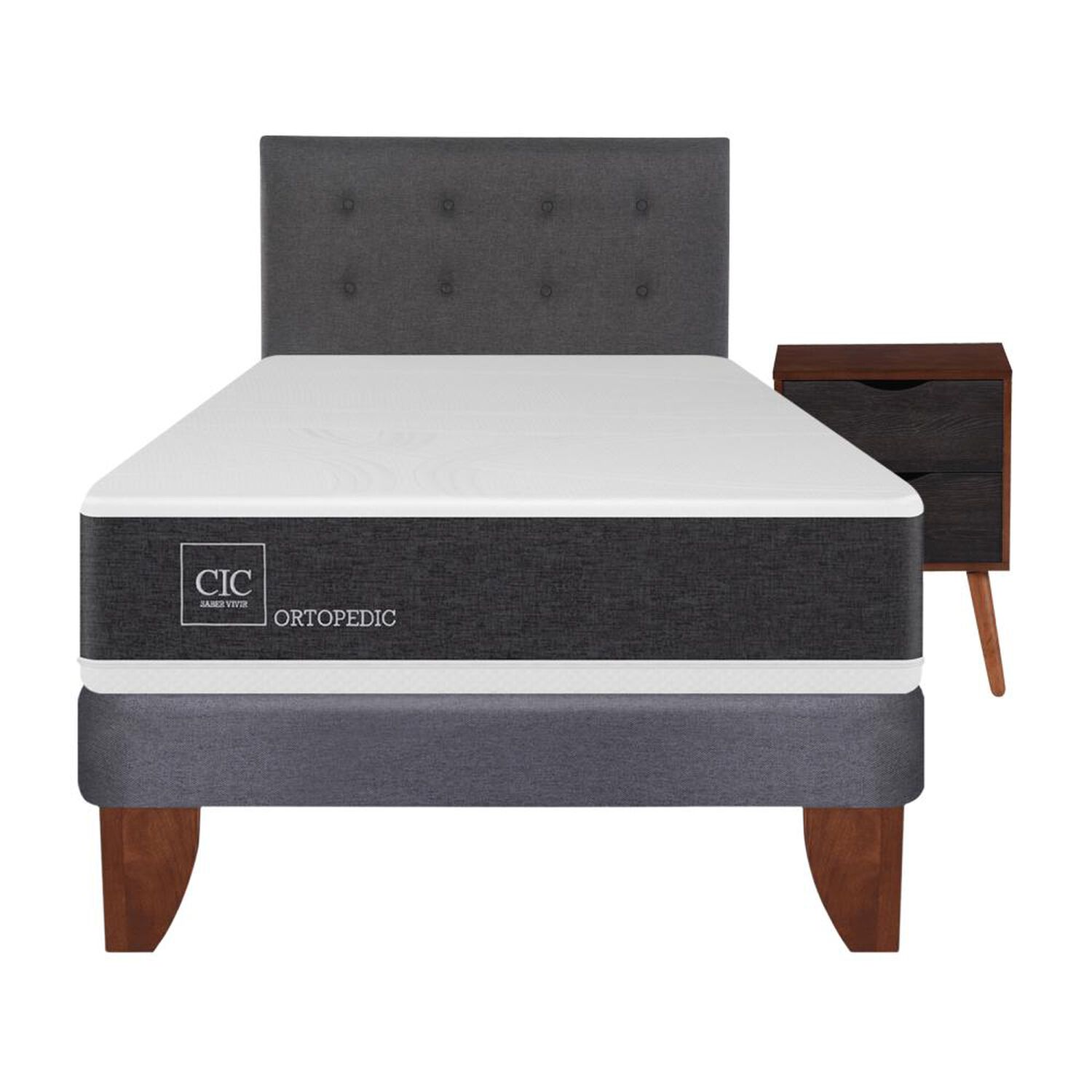 Cama Europea Cic New Ortopedic / 1.5 Plazas / Base Normal + Set De Maderas image number 0.0