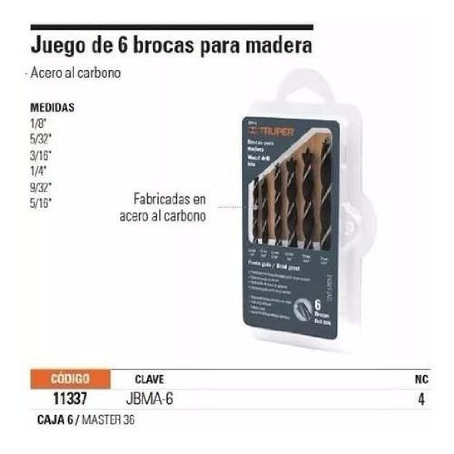Brocas Para Madera Truper 6pzs image number 1.0