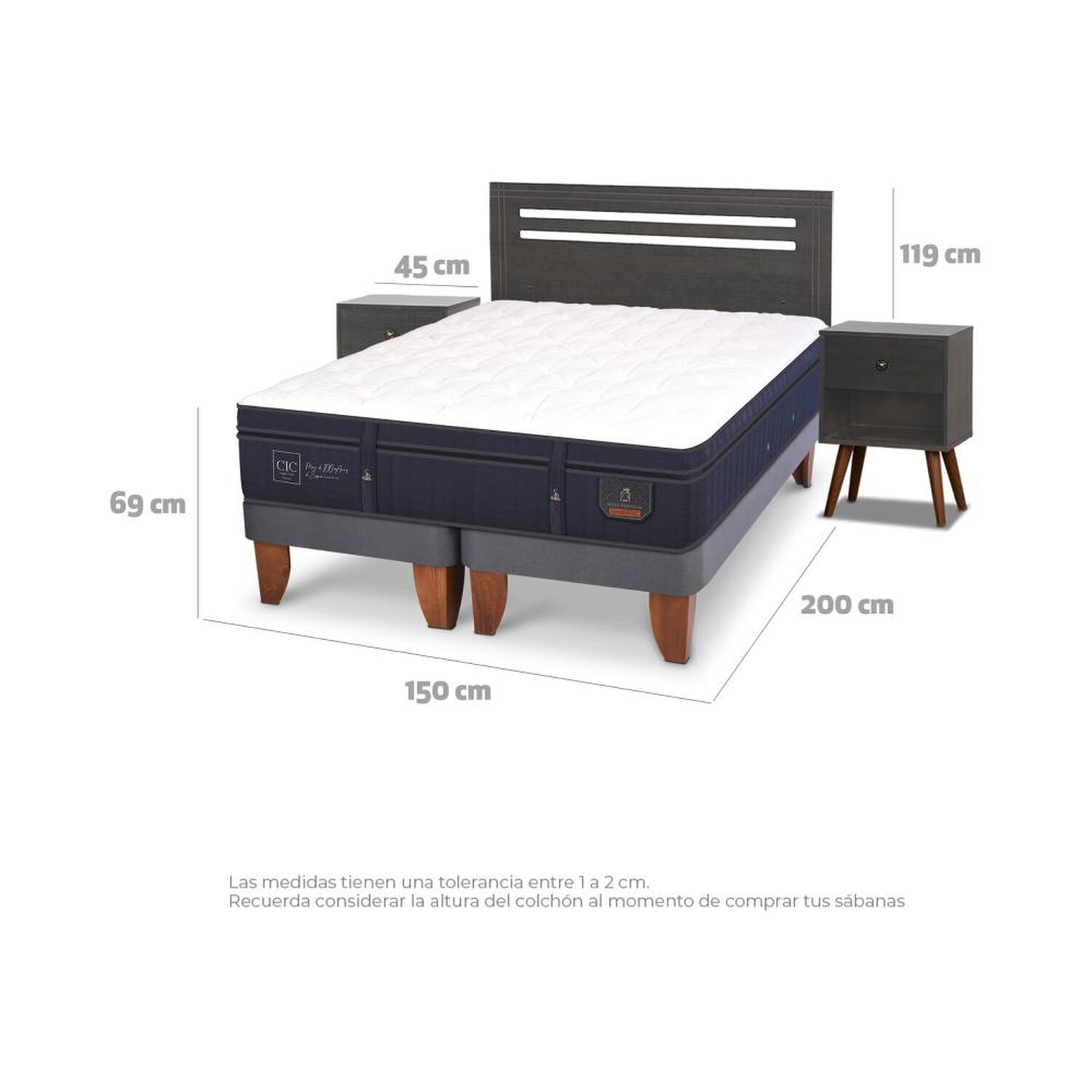 Cama Europea Cic Super Premium / 2 Plazas / Base Dividida + Set De Maderas image number 3.0
