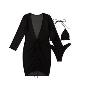 Traje Baño 3 Piezas Vestido Pareo Transparente Incluido
