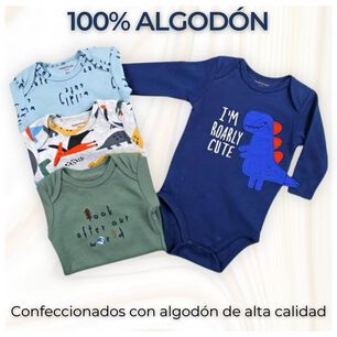 Pack 4 Bodys Beb&eacute; Ni&ntilde;o Manga Larga Tedmimak 100% Algod&oacute;n Blue Dinosaur