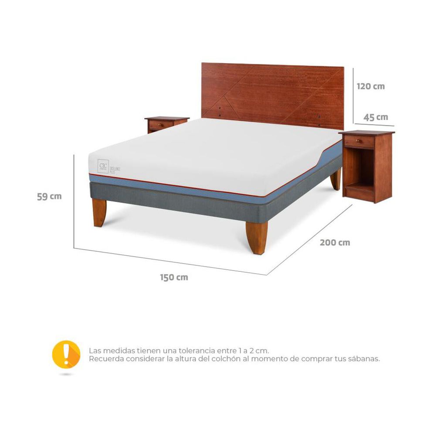 Cama Europea Cic Excellence Plus / 2 Plazas / Base Normal + Set De Maderas image number 2.0
