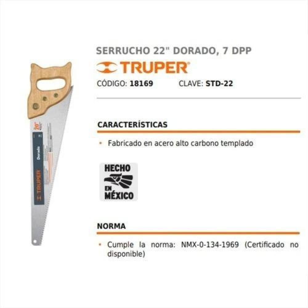 Serrucho Carpintero 22 Mango Madera Truper Profesional image number 2.0