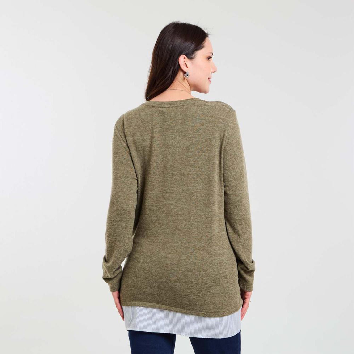 Sweater Melange Manga Larga Cuello Redondo Mujer Sexy Large image number 3.0