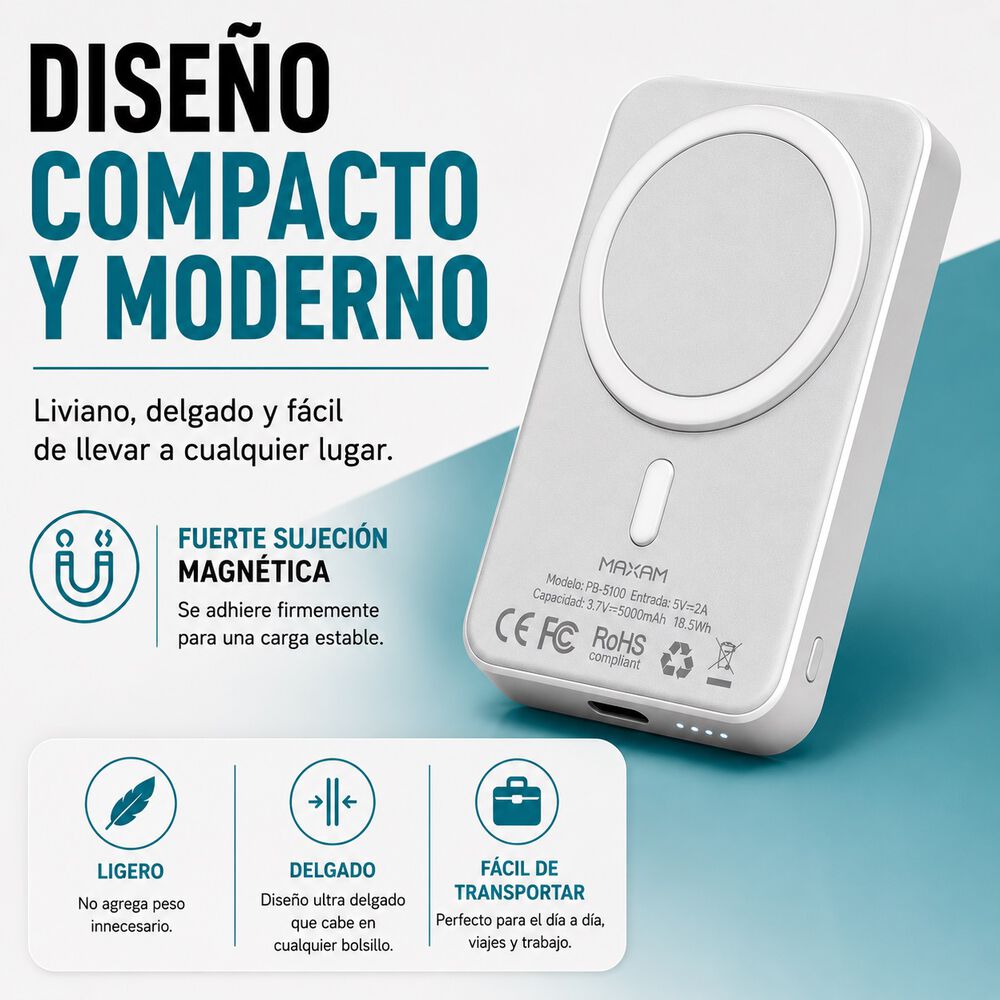 Powerbank Magsafe Potencia Inteligente Inalambrico Cargador Maxam image number 4.0