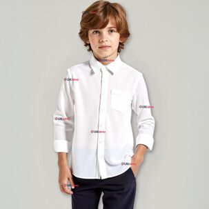 Camisa Casual De Vestir Manga Larga Cuello Americano Algodón Blanco