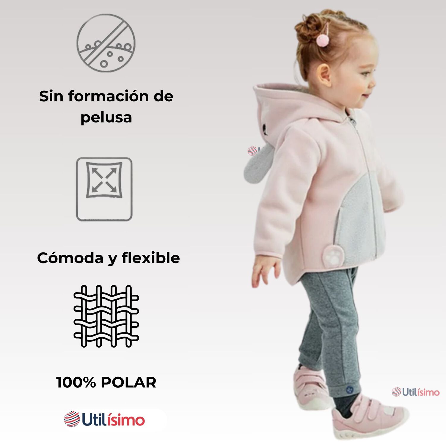 Chaqueta Polar Manga Larga Con Capucha Ni&ntilde;a Rosa Conejo image number 3.0