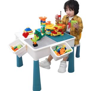 Mesa De Actividades Infantil Con Silla + 300 Bloques De Juego