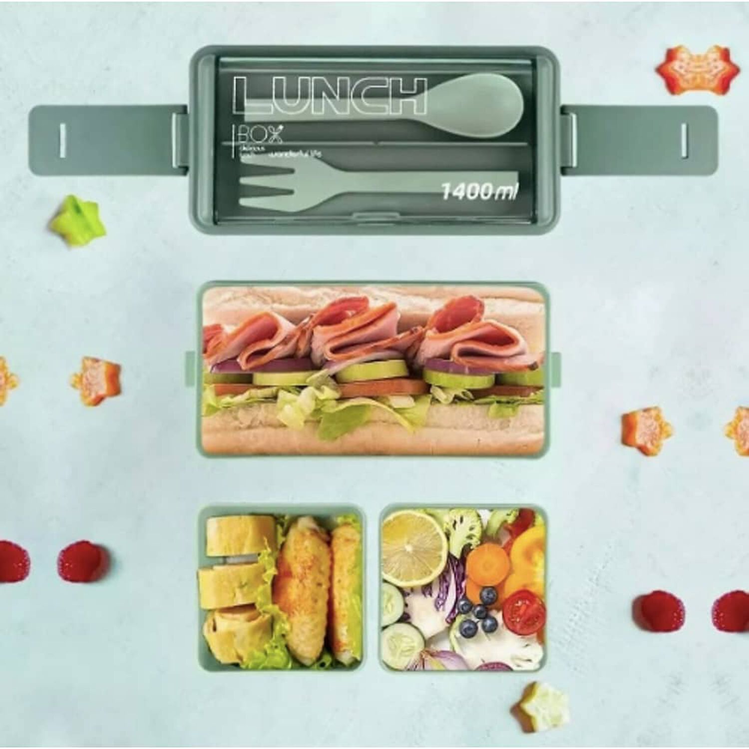Lunch Box 2 Niveles Fiambrera Desmontable Con Cubiertos image number 4.0