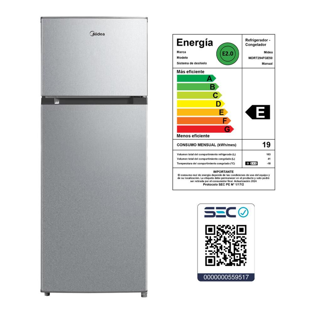 Refrigerador Top Freezer Midea MDRT294FGE50 / Frío Directo / 204 Litros / E image number 8.0