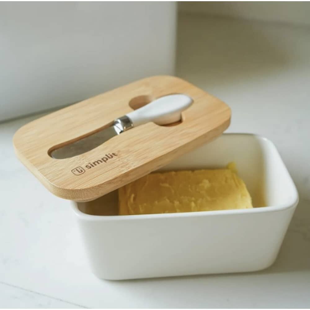 Mantequillero De Cer&aacute;mica Con Tapa Bamboo + Cuchillo 600 Ml image number 4.0