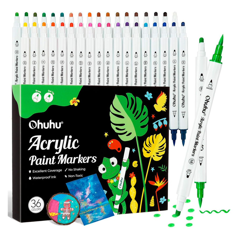 Ohuhu 36 Marcadores Acrílicos Doble Punta Pincel & Puntos image number 0.0