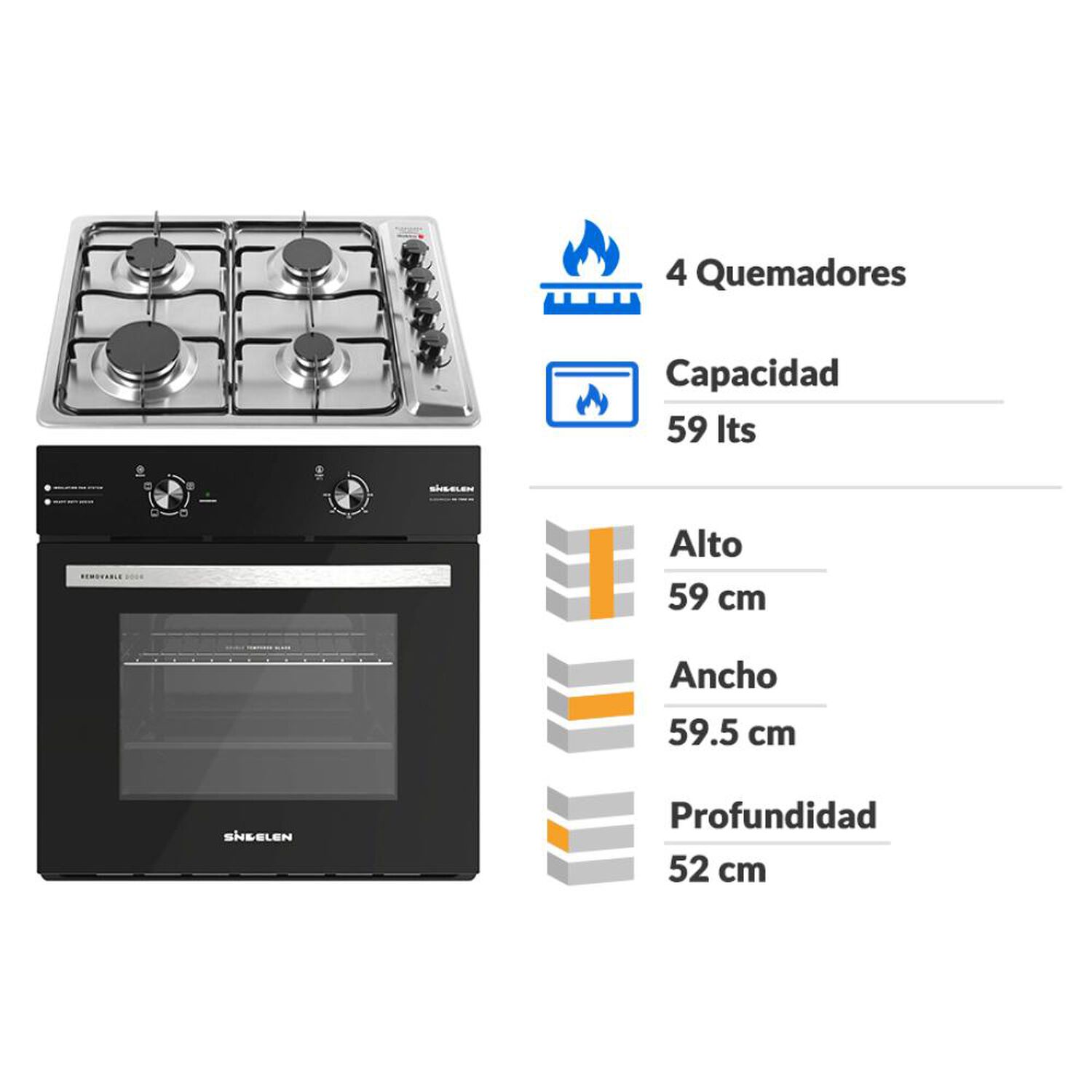 Kit De Cocina Sindelen Horno He-7000ng + Encimera Ceg-4600in / 4 Quemadores image number 1.0