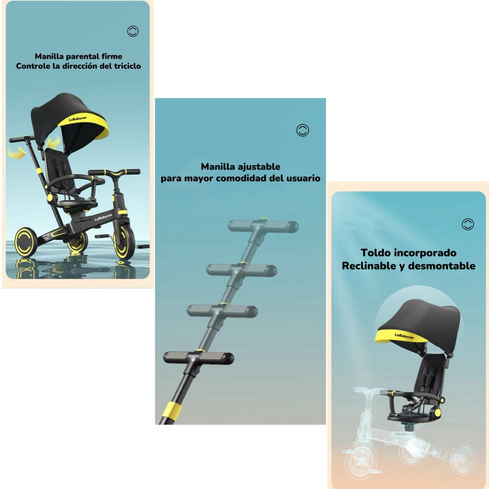 Triciclo Balance Plegable Con Bolso 9 En 1 Lubabycas Negro image number 1.0