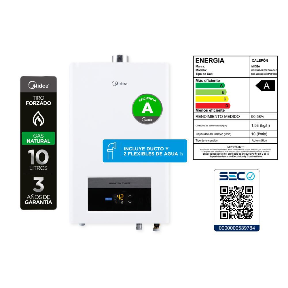 Calefont Midea MGWH10-20EQPCLW-GN / 10 Litros / Natural image number 5.0