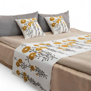  Piecera Bordada 210cm X 70cm + 2 Fundas 45cm X 45cm Para Cama De 2 Plazas O King - Pb4-2