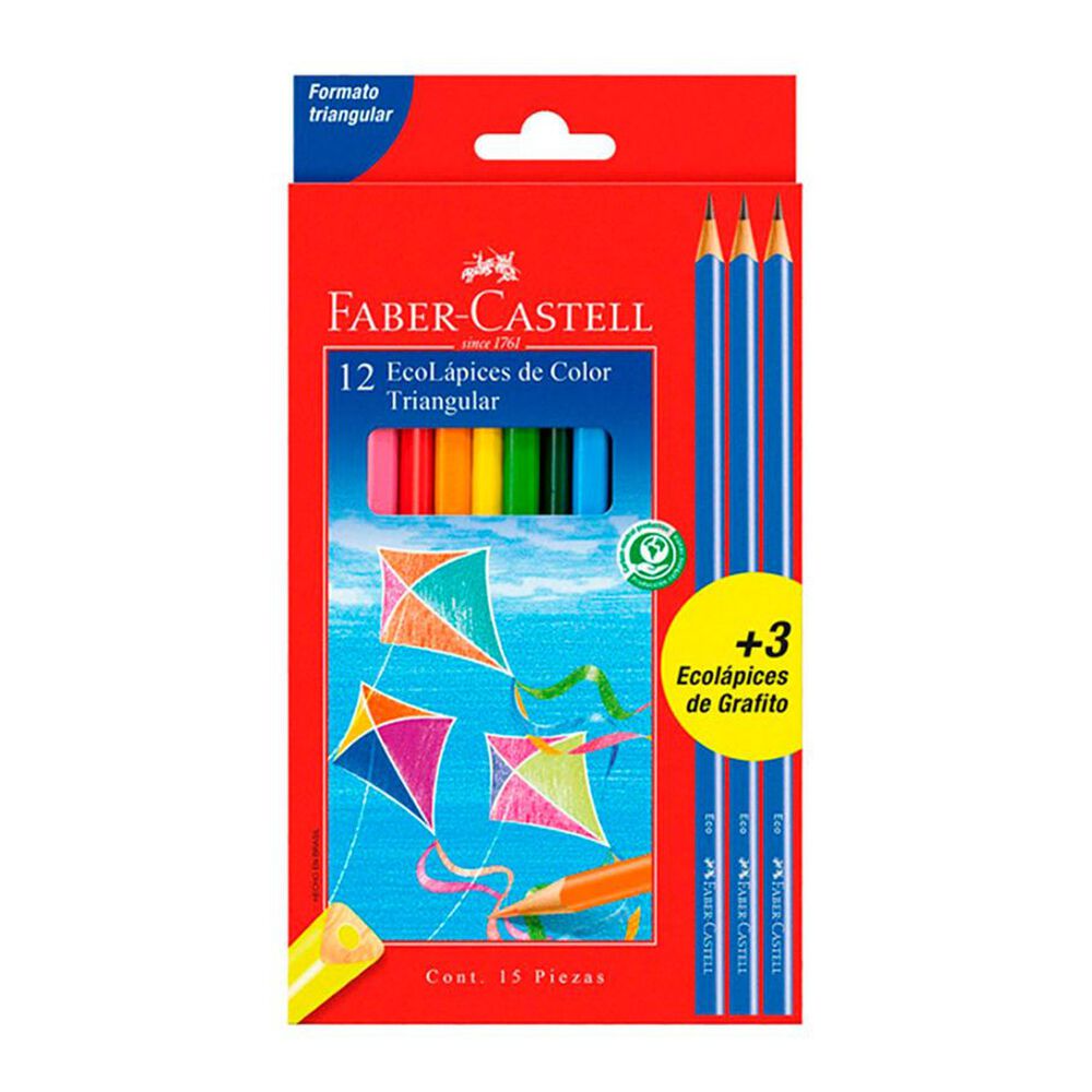 Lapices De Colores Triangular 12 Und + 3 Grafitos Faber Castell image number 0.0