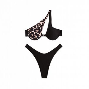 Traje Baño Bikini Alto Animal Print Con Aro Realce Traje Baño Bikini Alto Animal Print Con Aro Realce