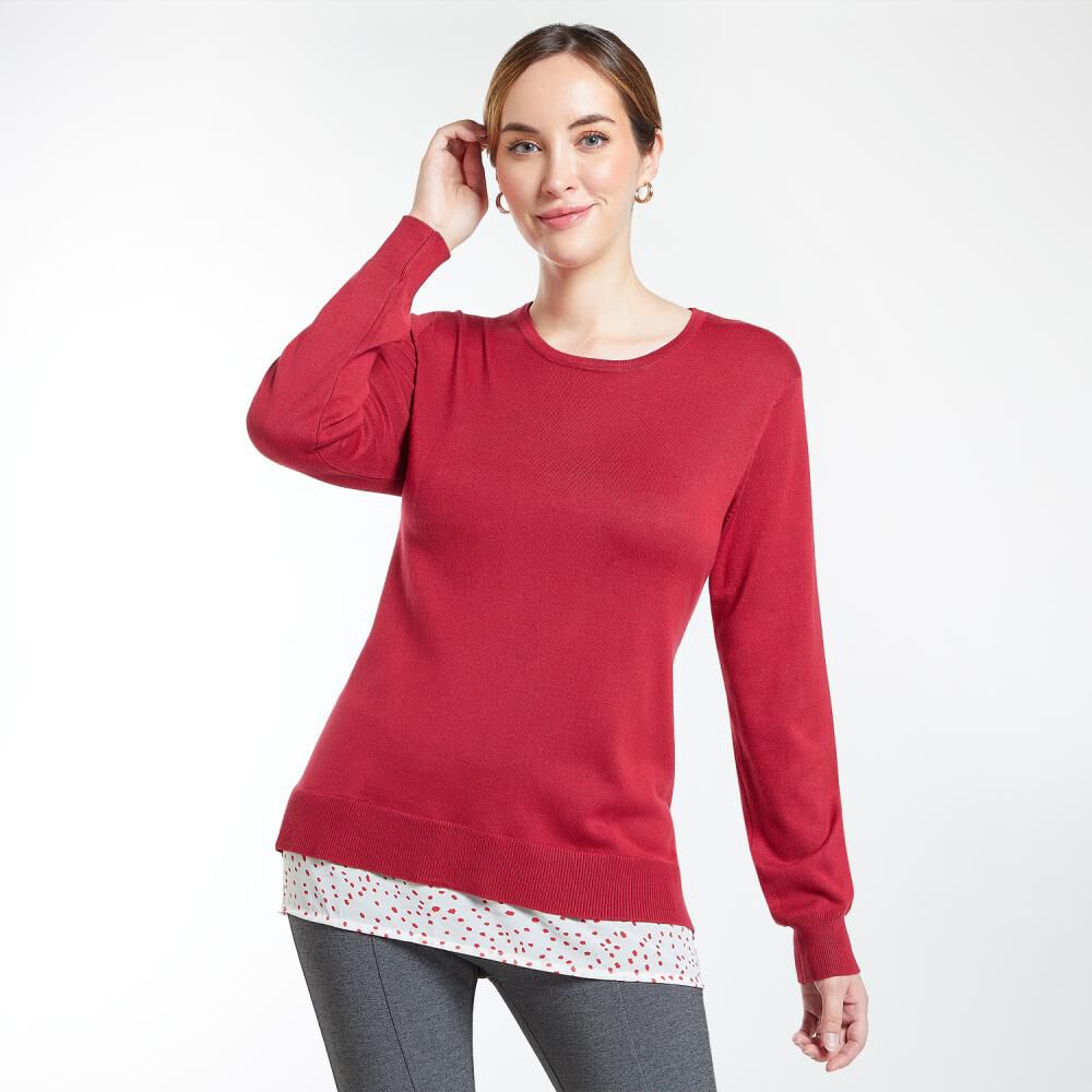 Sweater Liso Con Aplicación Blusa En Ruedo Cuello Redondo Mujer Lesage