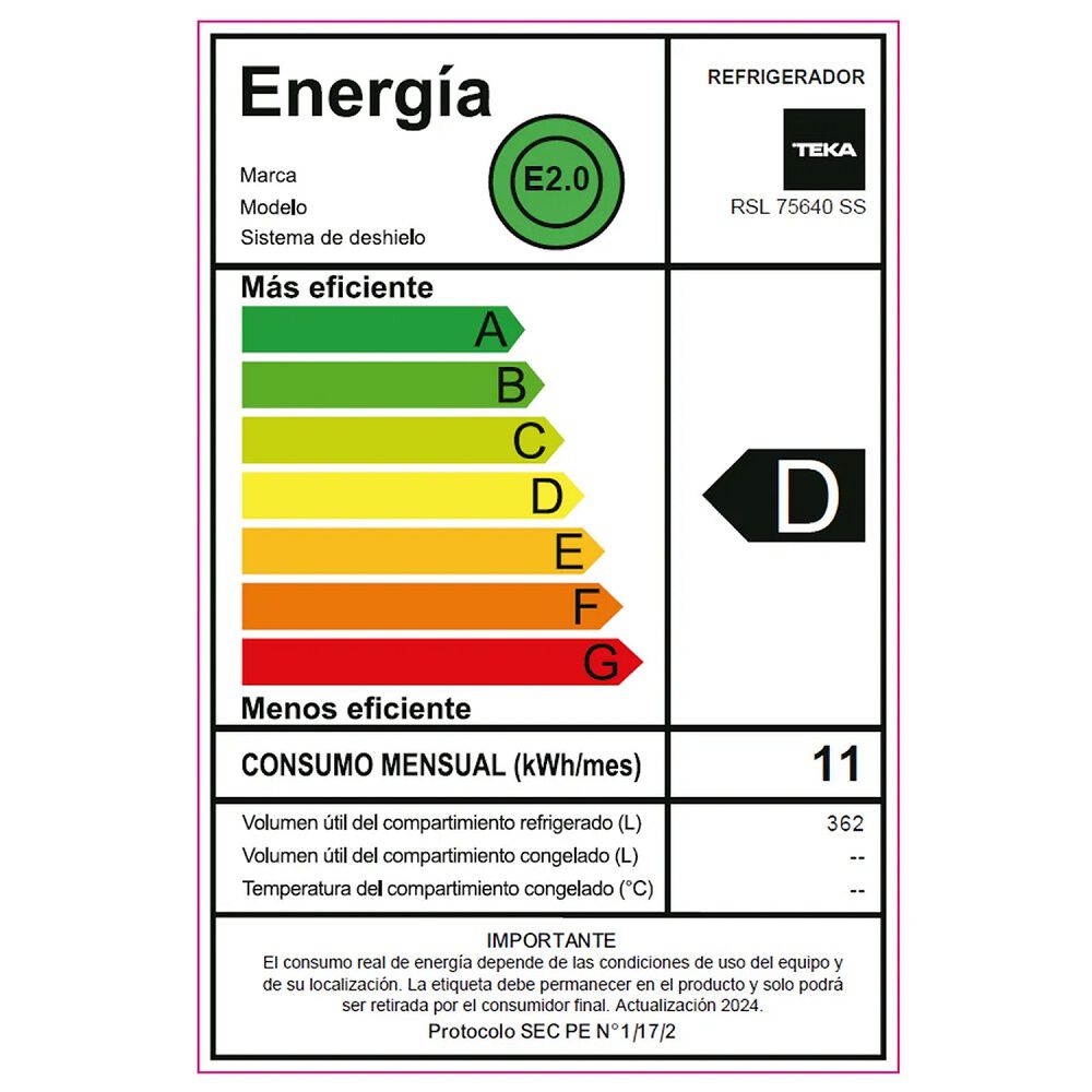 Refrigerador Monopuerta Teka Rsl-75640 No Frost Gris 362 Lt image number 3.0