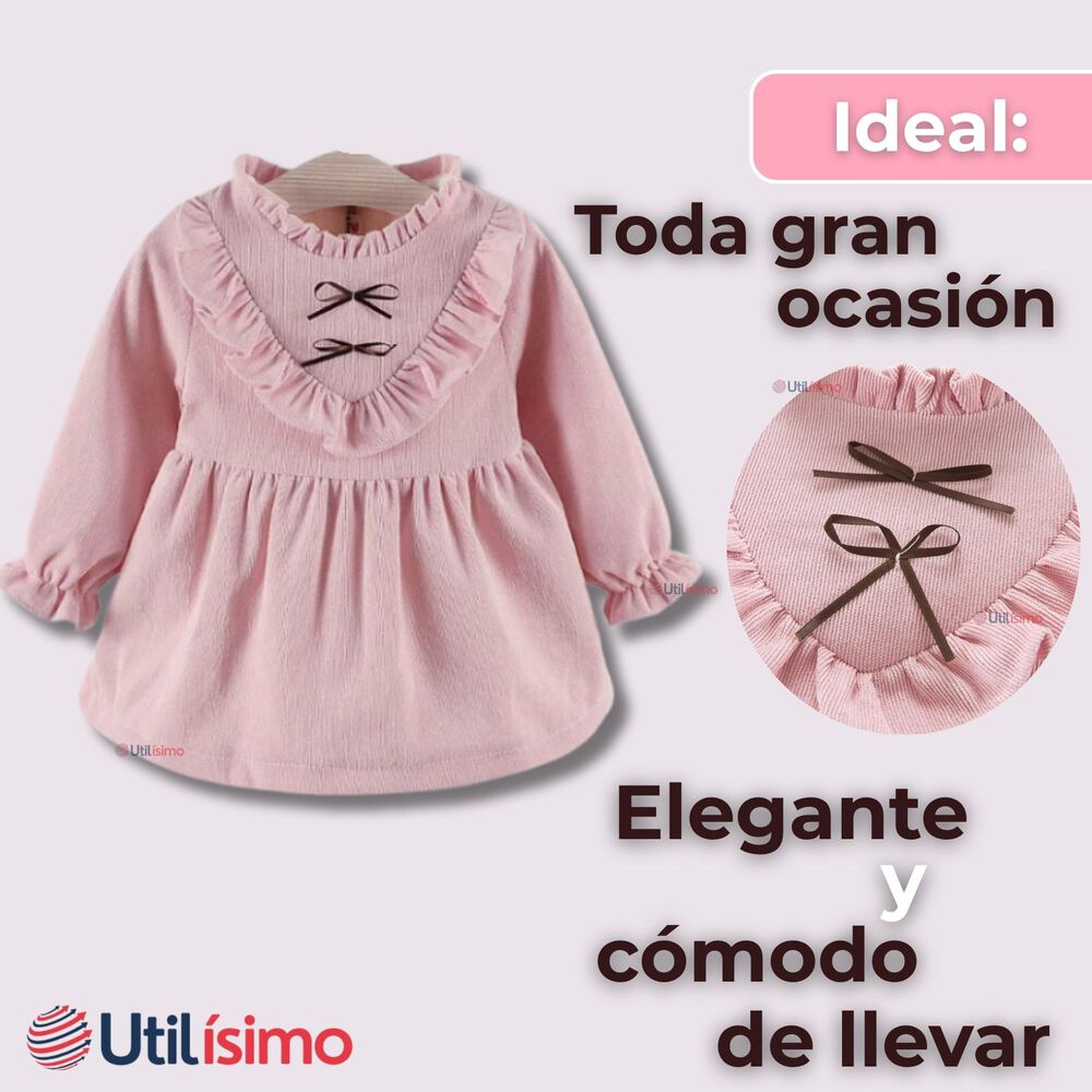 Vestido De Cotelé Con Bolso Conejo Forrado En Plush Niña Color Rosa image number 3.0