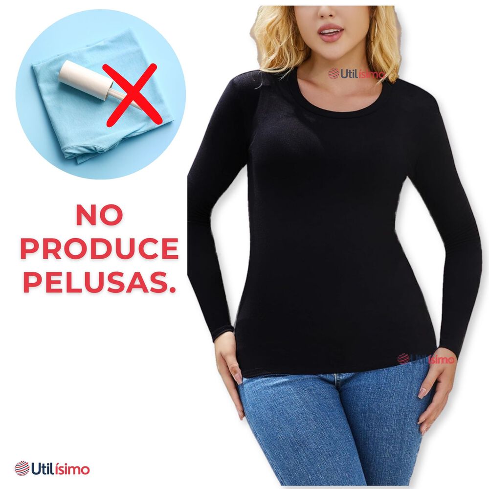 Camisetas Manga Larga Bamb&uacute; Mujer Primera Capa Blanco Negro image number 8.0