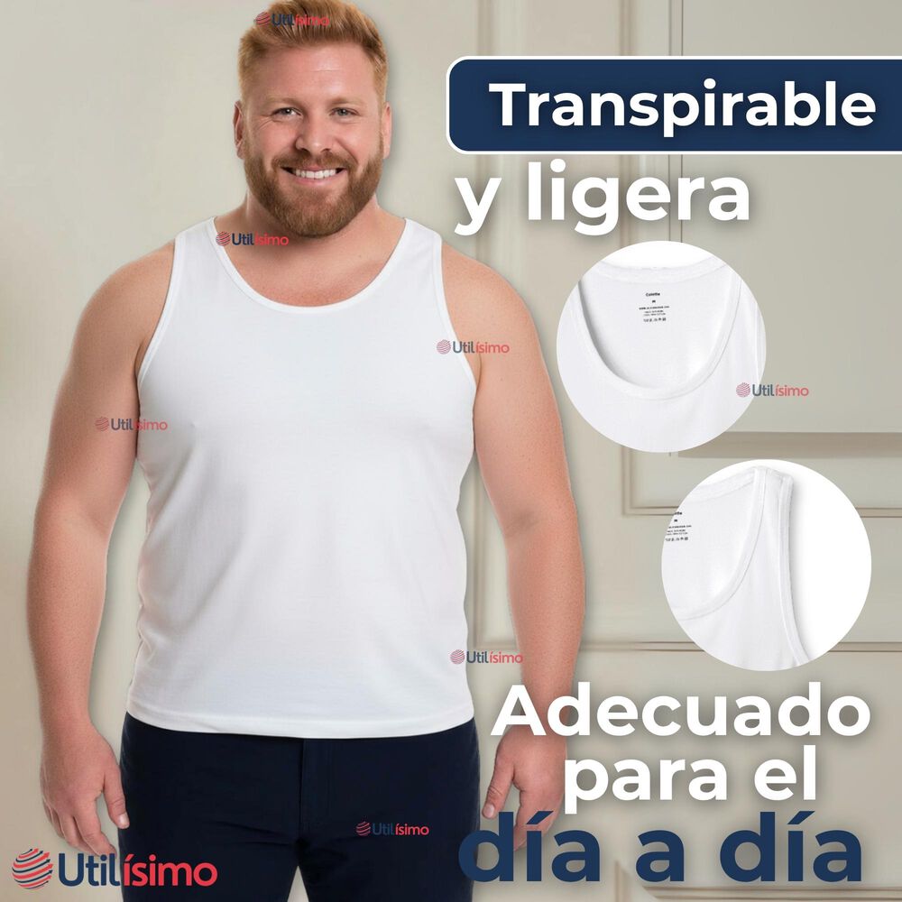 Camiseta Sin Manga Básica Suave 100% Algodón Blanco Hombre image number 5.0
