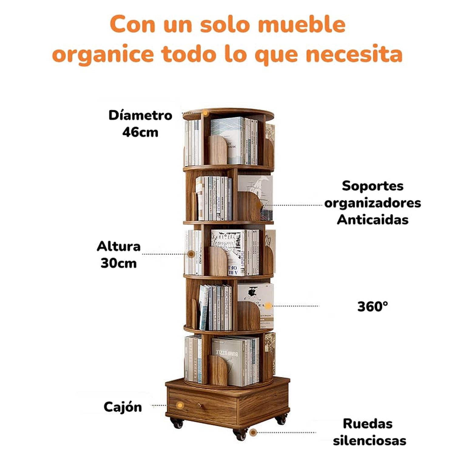 Biblioteca Giratoria 360 Librero Organizador Con Caj&oacute;n 173cm image number 5.0