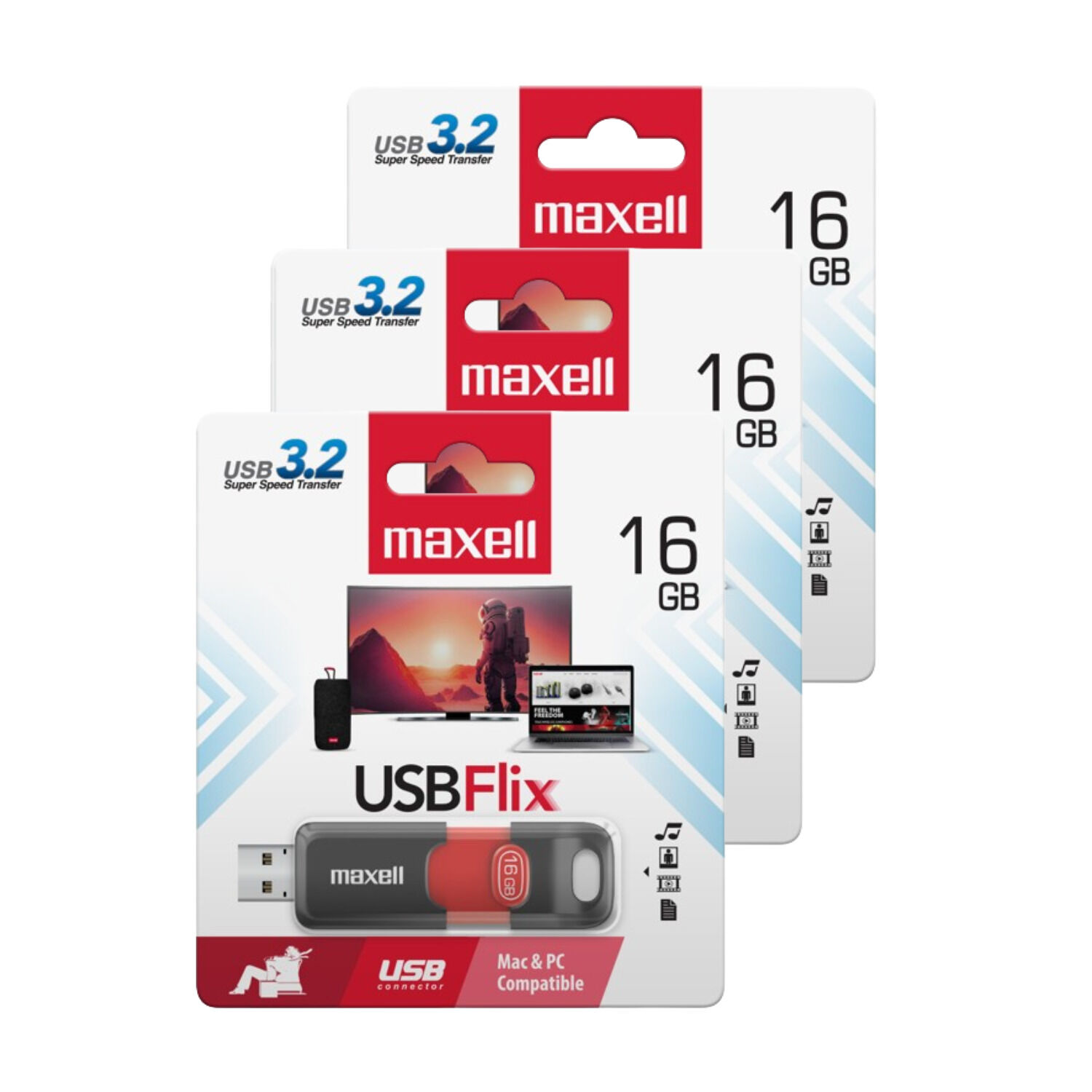 Pack 3 Pendrive Maxell Flix 16gb 3.2 image number 0.0
