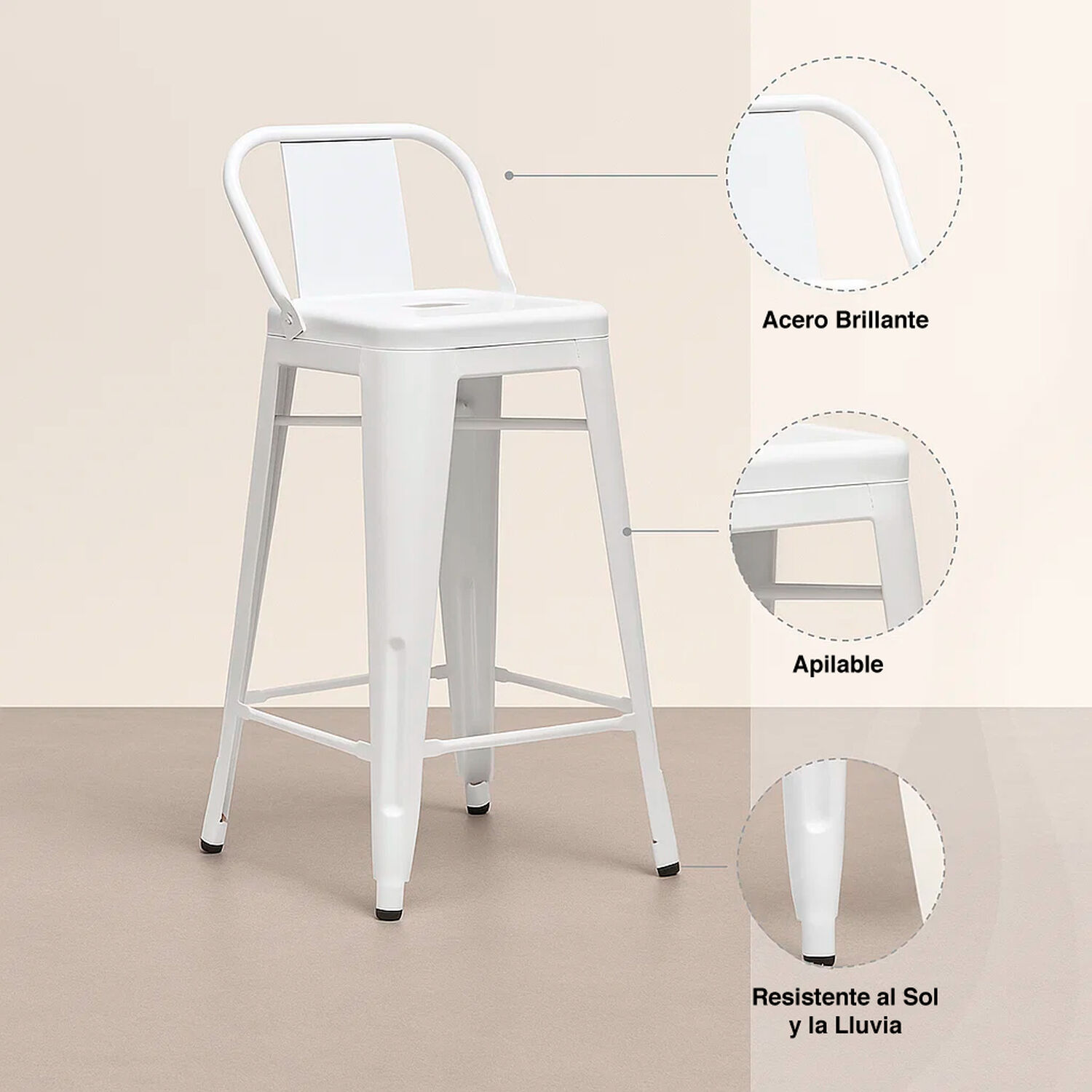 Pack De 4 Taburetes Tolix De Acero - Blancos image number 4.0