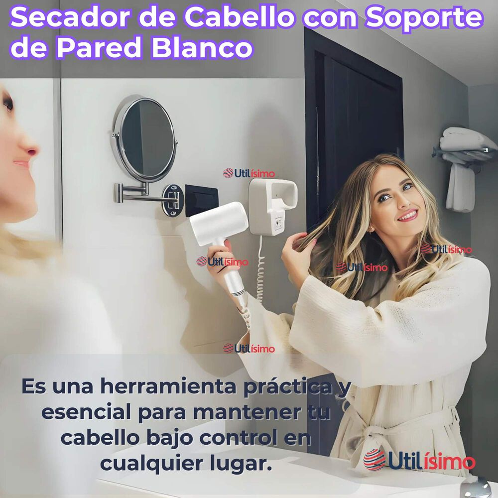 Secador De Pelo De Pared 1300w Alta Potencia Para Hoteles Hogar Piscinas Color Blanco image number 6.0