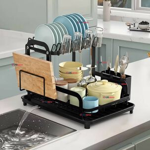 Secador Escurridor Para Platos Loza Vajilla 2 Niveles Drenaje Autom&aacute;tico
