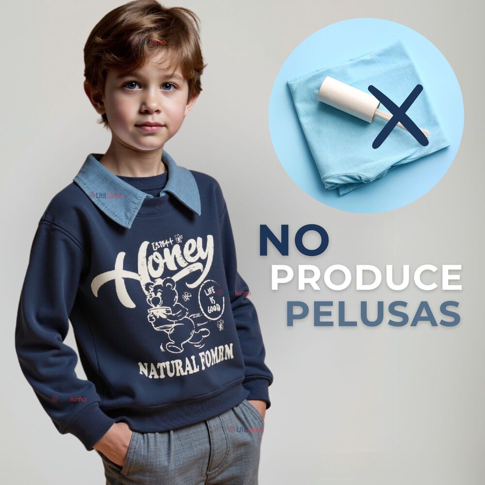 Polerón Estilo Pique Manga Larga Niño 100% Algodón Azul image number 7.0