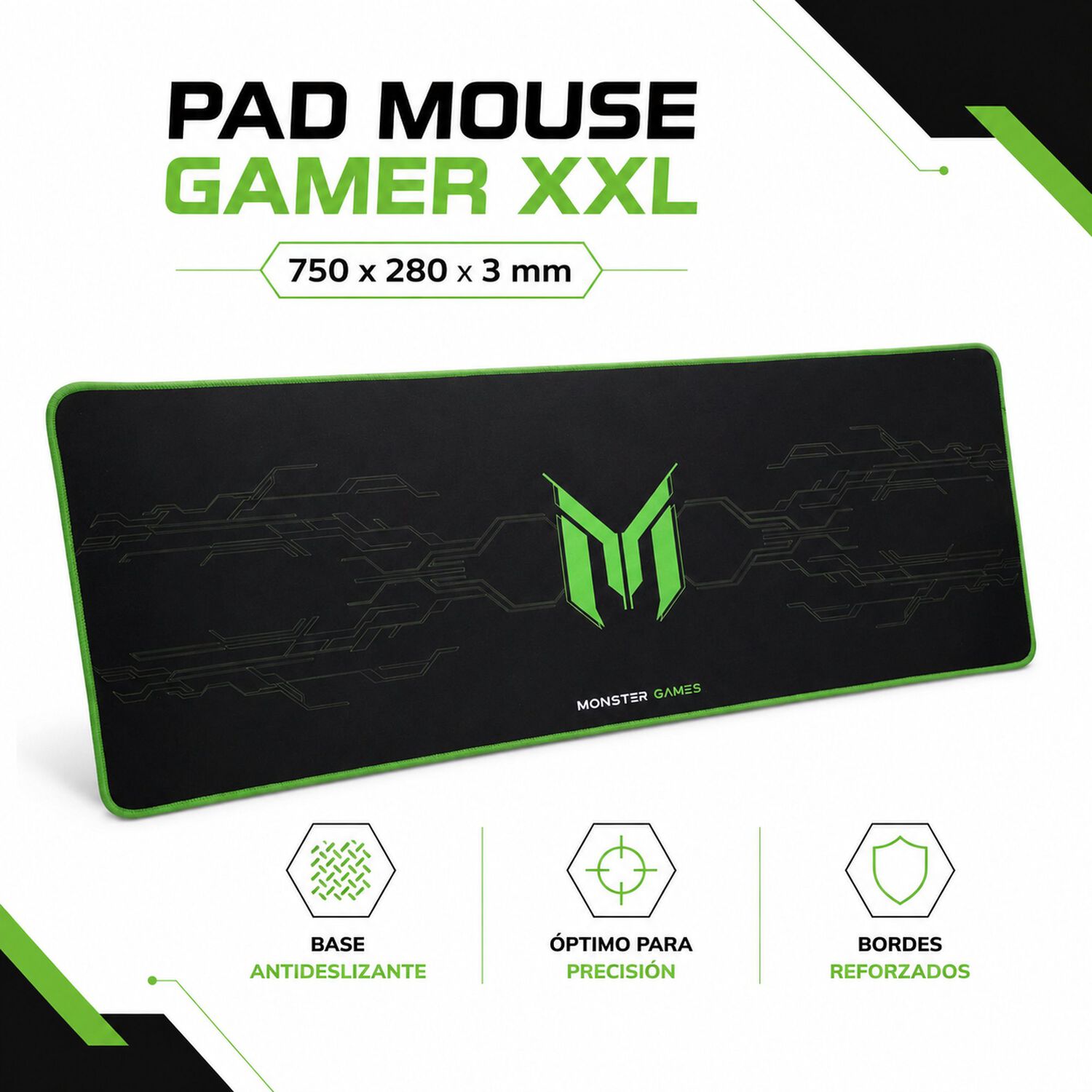 Pad Mouse Gamer Xxl Antideslizante 750x28x3mm Monster Pa348 image number 3.0